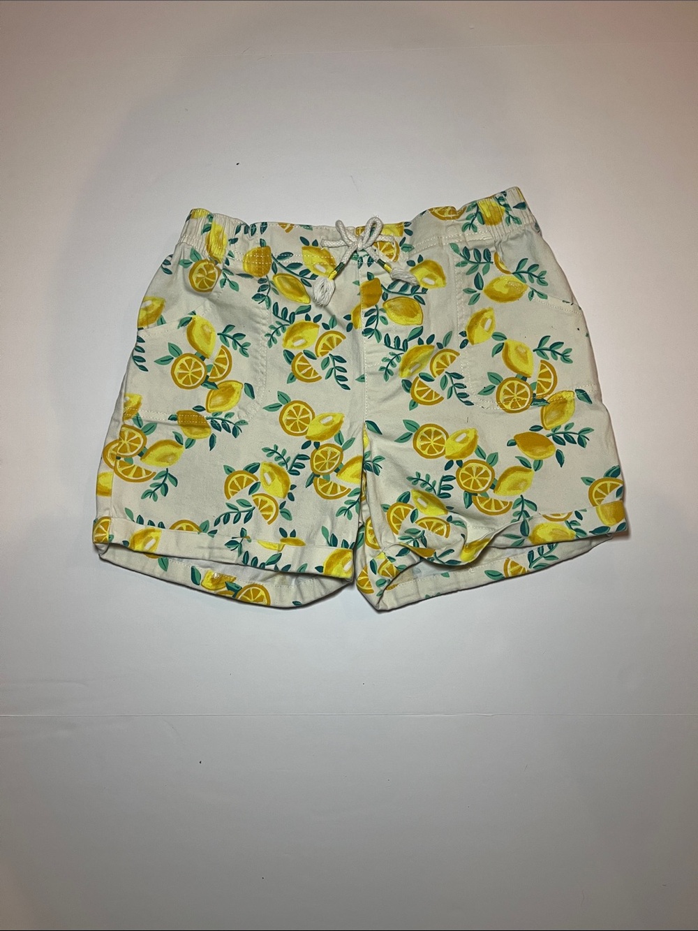 Kids White Lemon-Print Drawstring Shorts